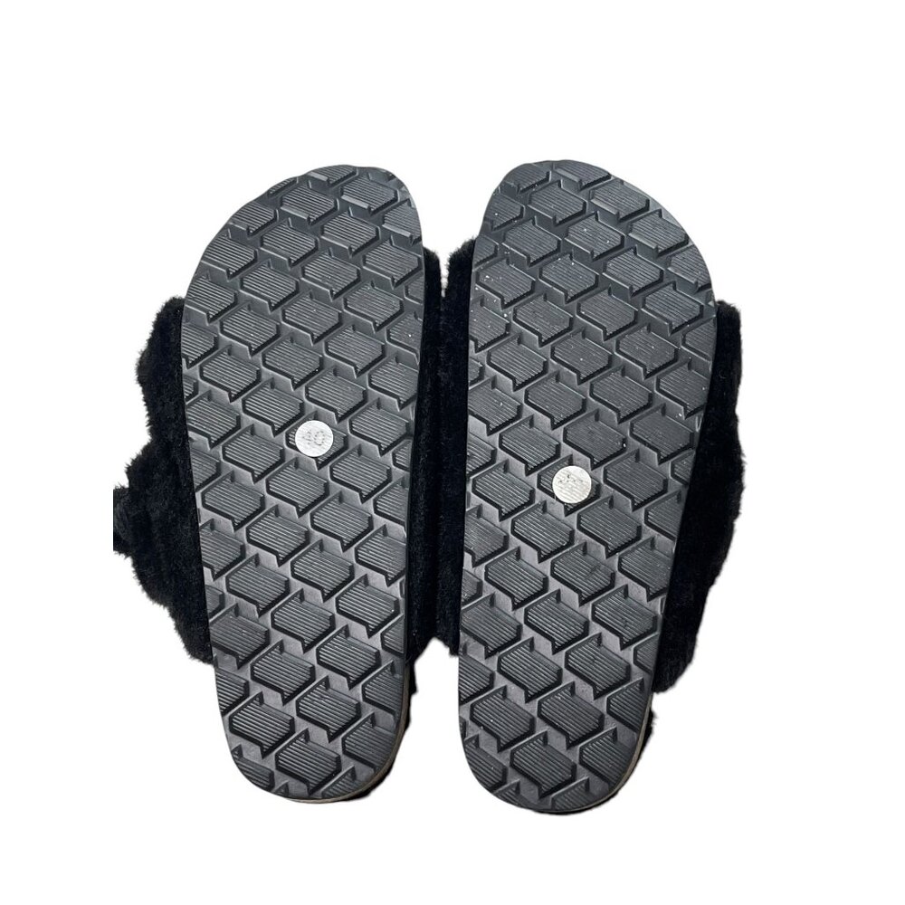 Black Faux Fur Double-Buckle Slide Sandals With Cork Sole - Womens Size 40 EU  9 - Picture 6 of 11